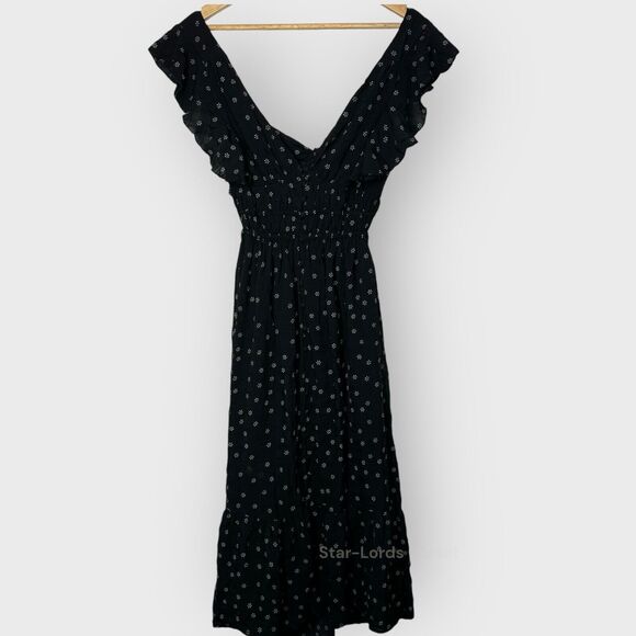 Bishop & Young Santorini Midi Dress Small Black White Floral Romantic Flutter - Picture 2 of 11